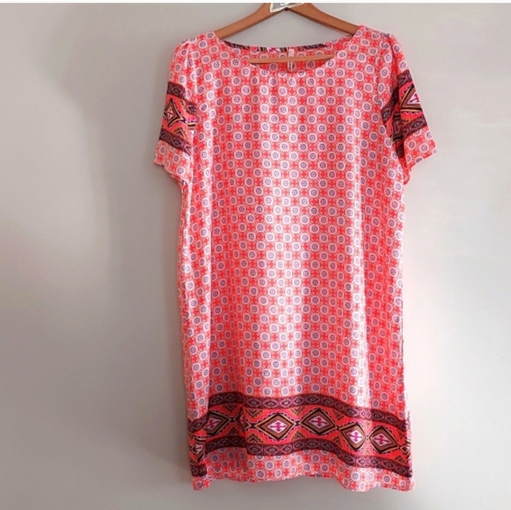 Geometric print shift dress, L